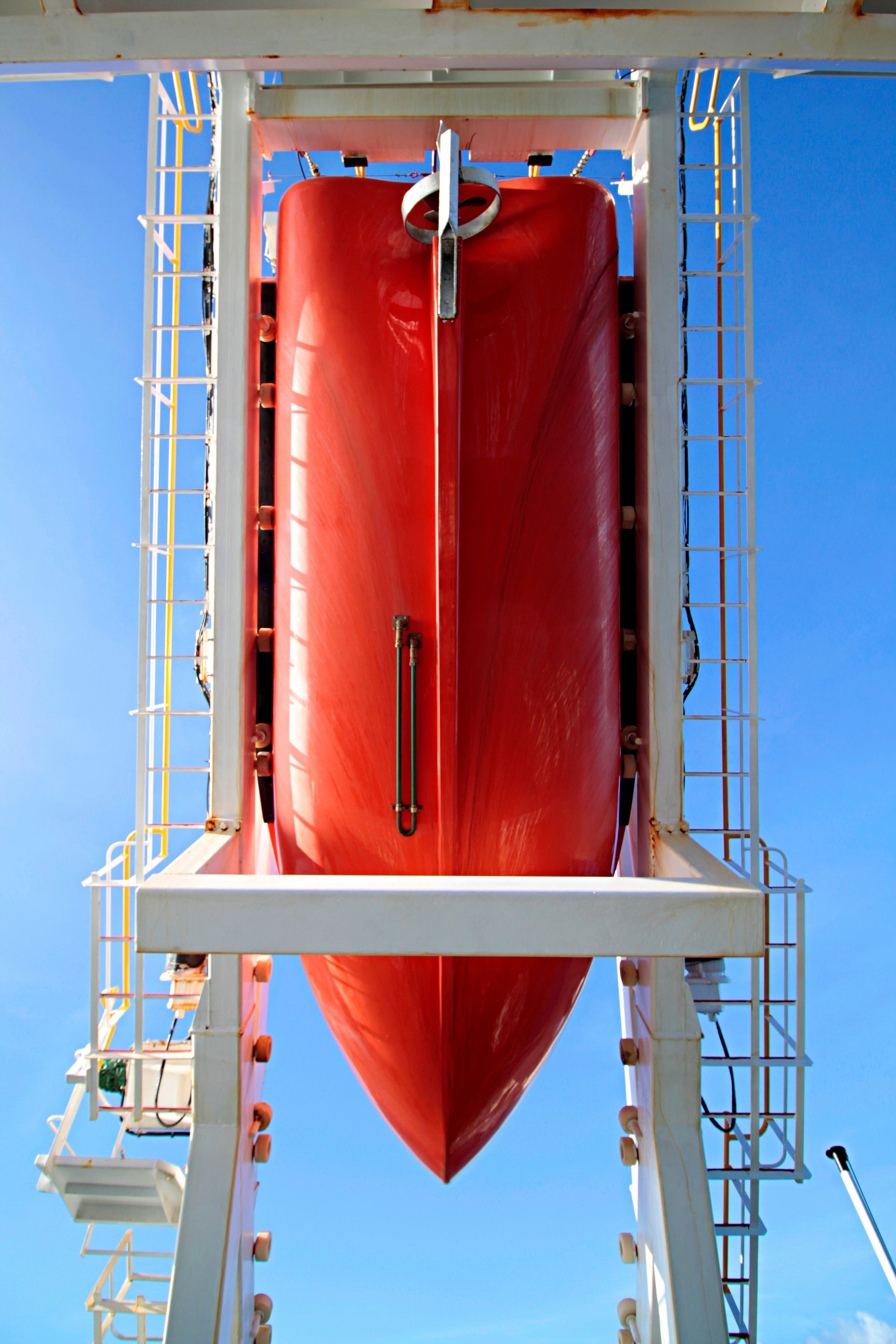 Free-fall lifeboat maritime safety equipment on ship