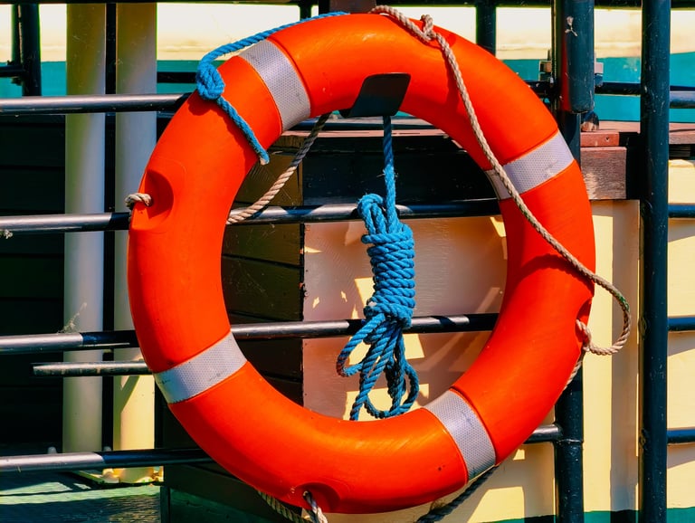 Lifebuoy on ship railings