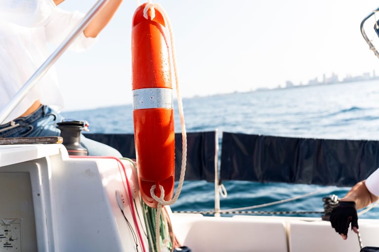 Lifebuoy on sailing boat