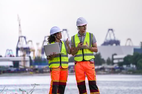 Engineers inspecting port operations