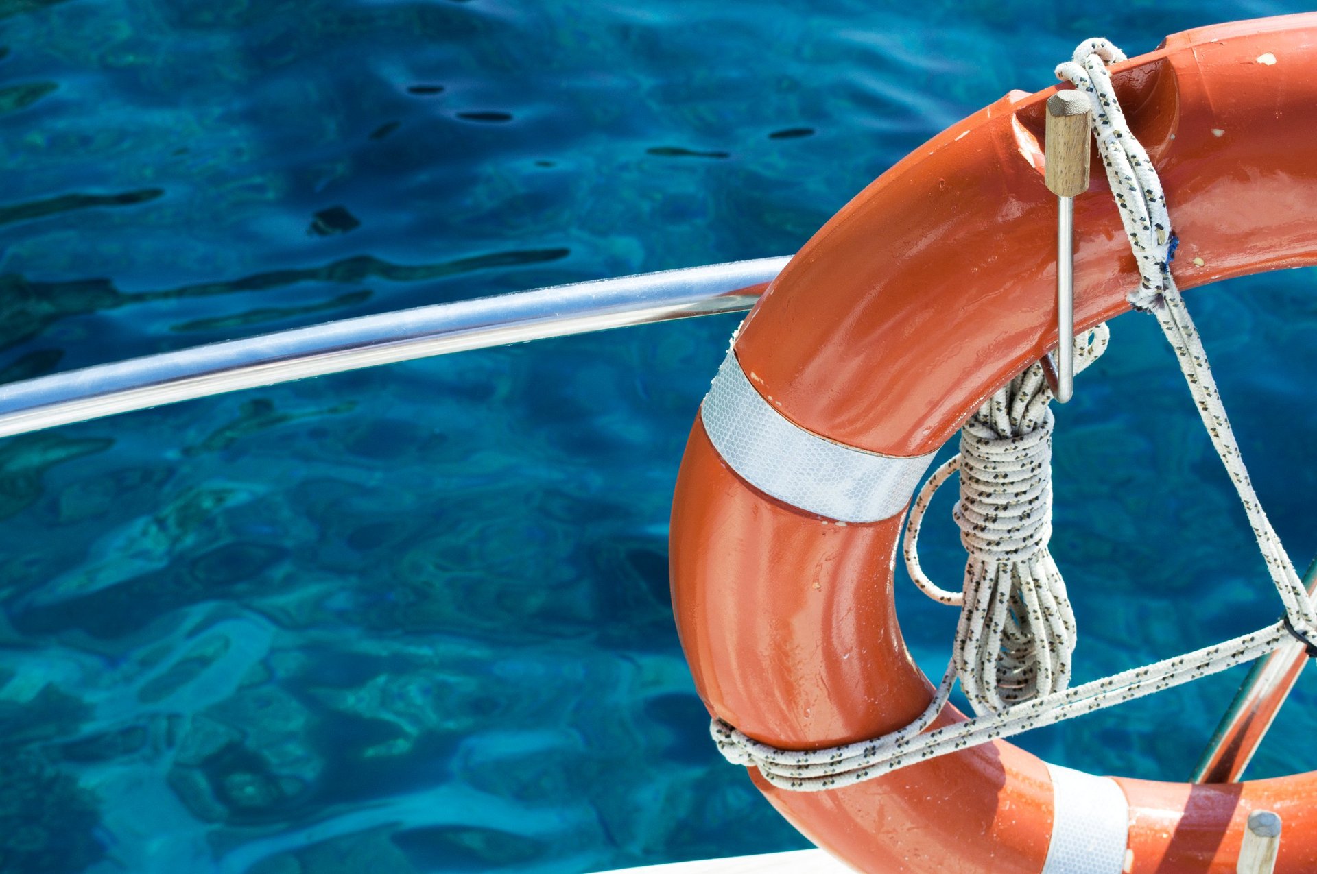 Life buoy attached to the side of a cruise ship